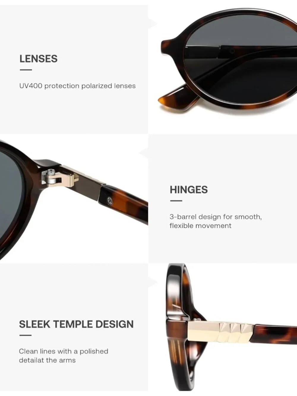 SOJOS Women's Brown Grey Polarized Retro Oval Sunglasses Vintage Trendy Designer
